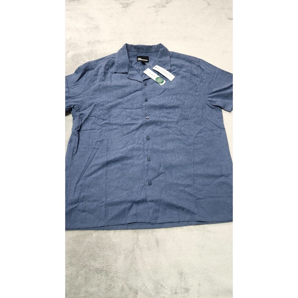 The Commons Men's Large Navy Jacquard Floral‎ Camp Collar Short Sleeve Shirt NWT